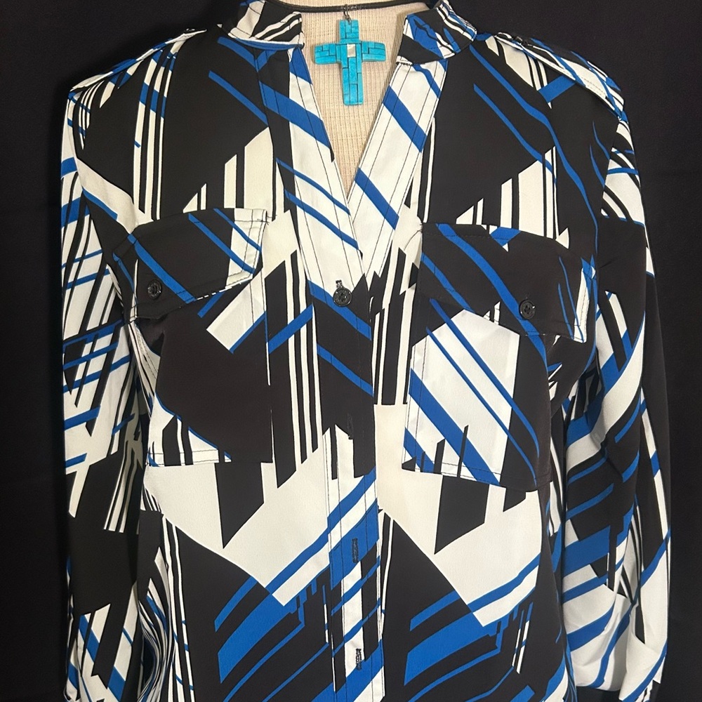 Karl Lagerfeld Black and Blue Patterned Top